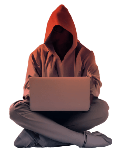 Hooded technologist working on a laptop